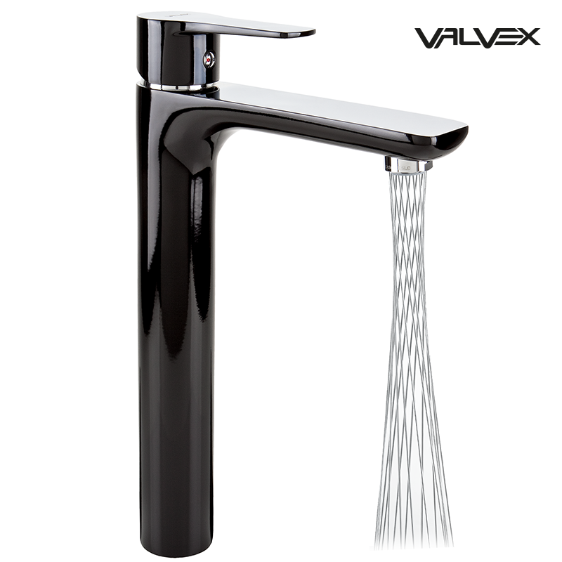 Bateria umywalkowa stojąca, nablatowa, wysoka, z perlatorem MIKADO DALI Black