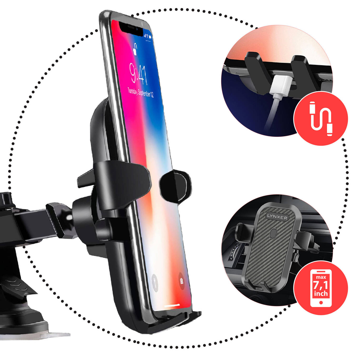 LYNXER Uchwyt Samochodowy na telefon montaż do kratki/deski - zdjęcie 3