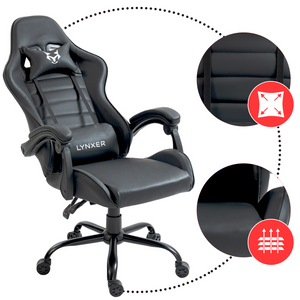 Fotel Gamingowy obrotowy biurowy - krzesło do biurka - Lynxer Gamer Studio | Kolor: Czarny